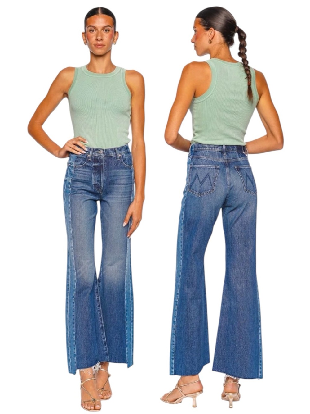 MOTHER ✨ High Waisted Tux Sidestepper Flare Double Take Two Tone Colorblock 24 - Picture 15 of 16